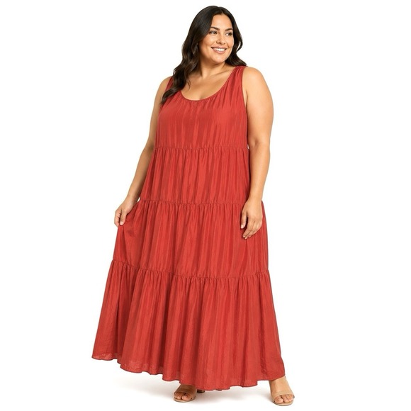 Eileen Fisher Dresses & Skirts - Eileen Fisher Crushed Silk Tier Ruffle Maxi Dress 3X Coastal Capsule Beach Layer